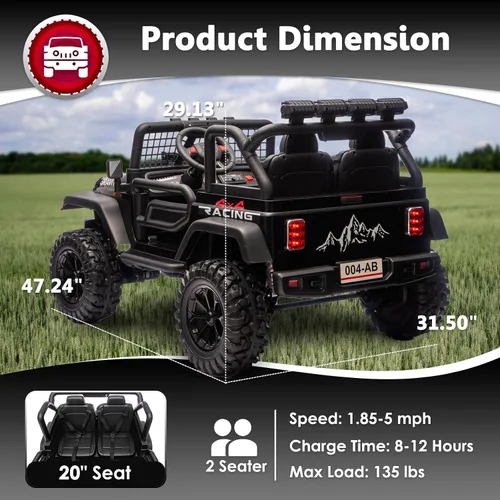 Miniatura 8 de Sopbost Camión de Montar de 24V 7Ah de 2 Asientos, Juguete de Montar para Niños Grandes, Coche de Montar con Control Remoto, Automóvil Eléctrico