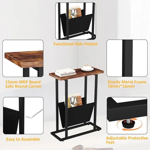 Miniatura 6 de Mesa auxiliar estrecha para espacios pequeños, mesa auxiliar pequeña con soporte para revistas, mesa delgada y estrecha para sala de estar