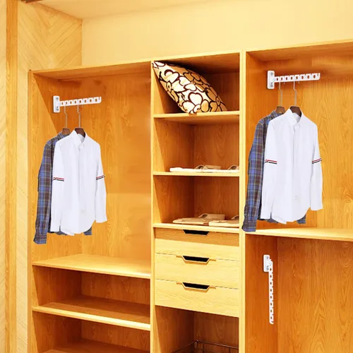Miniatura 4 de Percha de ropa de montaje en pared, acero inoxidable, colgador de ropa para secadora, color blanco, retráctil, perchas de pared para ropa, armario