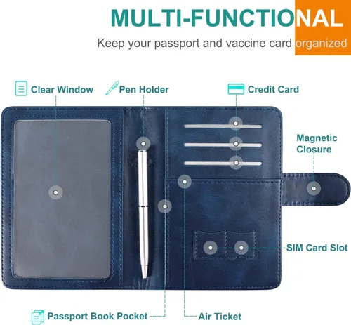 Miniatura 6 de RSAquar Combo de portatarjetas de pasaporte y vacunación, funda para pasaporte, funda de cuero para tarjetas, accesorios de viaje con bloqueo RFID