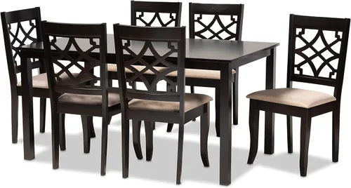 Miniatura 12 de Baxton Studio Mael - Juego de 2 sillas de comedor y sillas de comedor tapizadas de tela gris y acabado marrón oscuro de madera