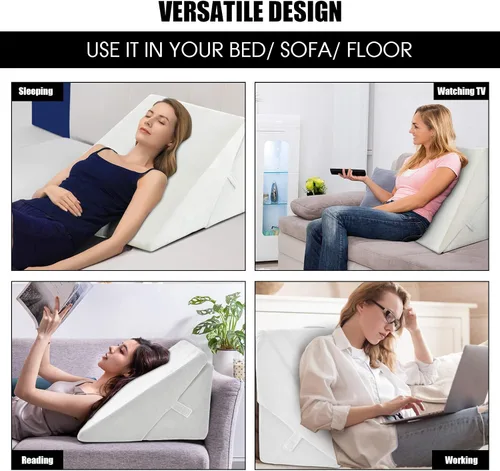 Miniatura 8 de KOMFOTT Almohada de cuña para cama con parte superior de espuma viscoelástica, triángulo para el cuello, reposapiernas, cojín de apoyo