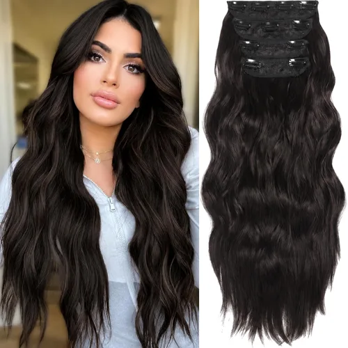 Miniatura 14 de Burgundy Clip in Hair Extensions, 4 PCS Natural Soft Long Wavy Clip on Synthetic Hair Hairpieces Curly 20Inch Curly Thick Hair 11 Clips