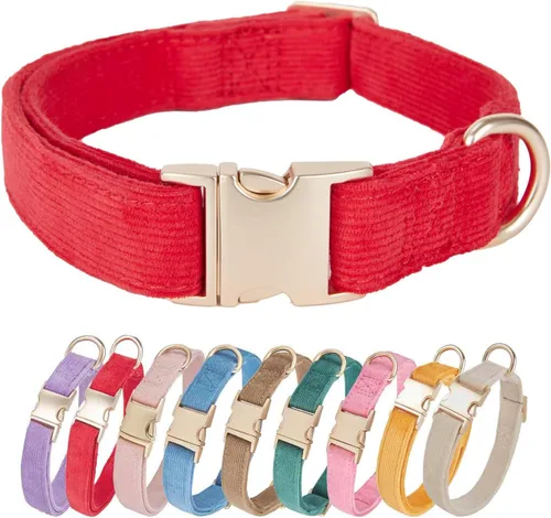 Miniatura 15 de Collar de algodón suave para perro con hebilla de metal, ajustable, resistente, cómodo, collares de pana para perros pequeños, medianos y grandes