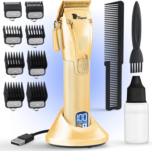 Fagaci Cortadora de pelo profesional para hombres con corte preciso, Turbo Power profesional peluquero cortadora inalámbrica, potente motor de Dorado