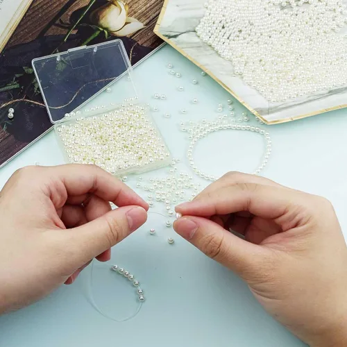 Miniatura 5 de 2000 cuentas de perlas de color marfil para fabricación de joyas, cuentas de perlas de plástico de 0.157 pulgadas (0.157 in), perlas redondas