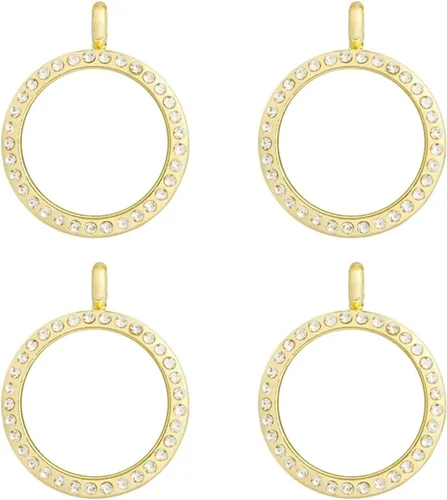 WANDIC Abalorios de fotos con diamantes de imitación, 4 piezas de oro redondo de memoria, colgante de ramo de boda nupcial para foto o decoración,