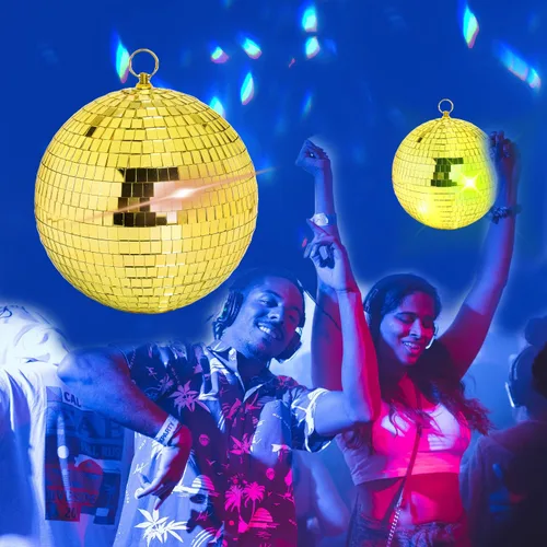 Miniatura 3 de DJBoomy Bola de discoteca de espejo colgante de 8 pulgadas: bolas de discoteca doradas, bola de espejo con anillo colgante para decoración de Dorado