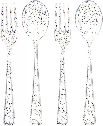 Miniatura 11 de Juego de cuchara y tenedor rosa intenso (50 cada uno) – Vajilla rosa intenso para fiestas, cubiertos de plástico duradero, cubiertos