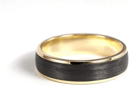 Miniatura 3 de 18ct yellow gold ring with carbon fiber. Unique engagement band. (04710_6N)