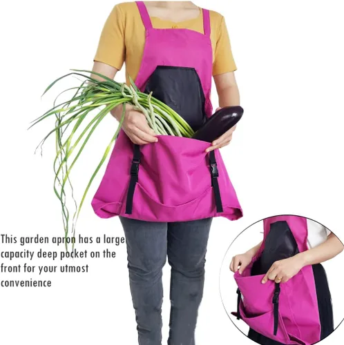 Miniatura 5 de Taoke Delantal de jardinería Oxford impermeable con bolsillos, con correa ajustable y bolsillo para cosecha, regalo para mujeres/hombres Rosa Rojo