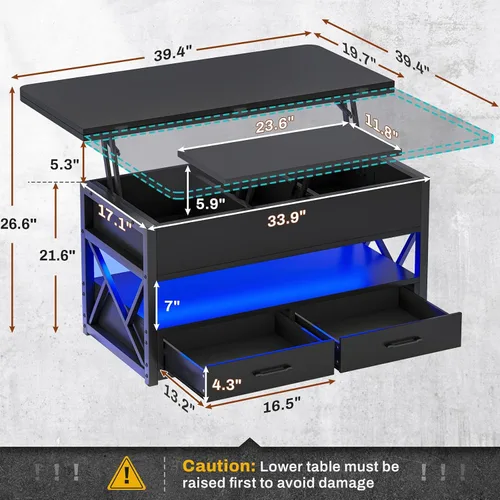 Miniatura 2 de Itaar Mesa de Centro con Tapa Elevable de 40", Mesas de Centro 4 en 1 con Almacenamiento para Sala de Estar, Mesa de Centro Pequeña Estilo Granja