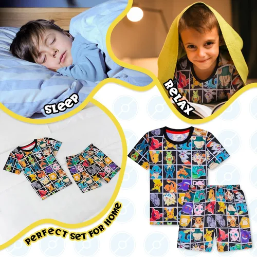 Miniatura 5 de Pokemon Pijamas para niños y adolescentes, camiseta y pantalones cortos, pijamas de verano, regalos para niños