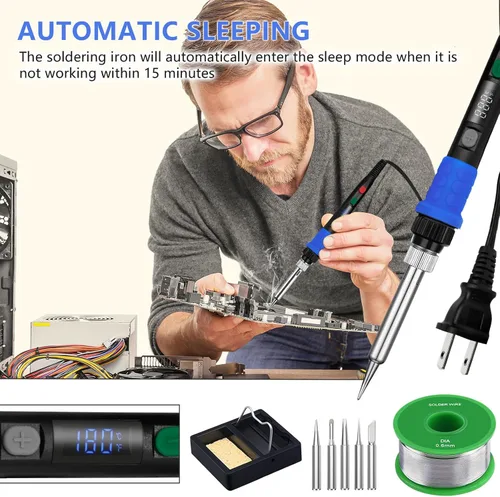 Miniatura 5 de Kit de soldador, soldador digital led de 90 W con calentador cerámico, herramientas soldadoras de 110 V con control inteligente de temperatura y 90W