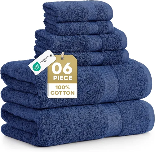 Miniatura 19 de LANE LINEN Juego de 6 toallas turcas de 100 % algodón para baño, súper suaves, de secado rápido y altamente absorbentes, 2 toallas de baño, 2 paños