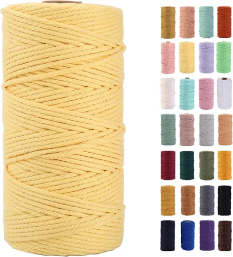 Miniatura 30 de Cordón de macramé gris rosado de 0.118 in x 109 yardas, cuerda de algodón colorido de algodón suave para colgar en la pared, colgar plantas