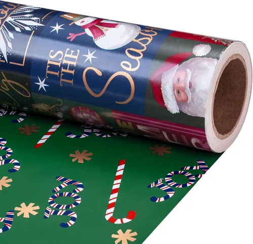 Miniatura 10 de RUSPEPA Reversible Christmas Wrapping Paper Roll, Mini Roll, Gingerbread Pinecone and Snowflake Design Gift Wrap for Christmas Presents, Winter