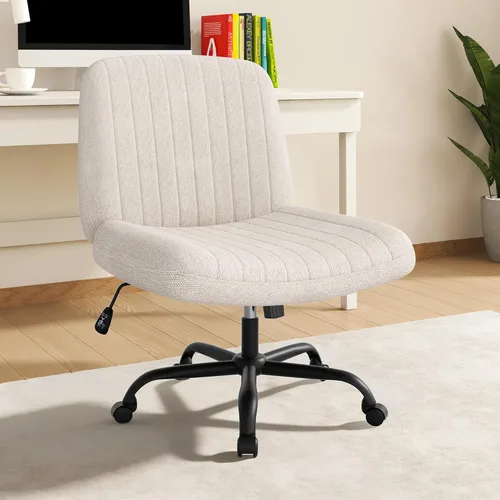 Miniatura 8 de Shintenchi Silla cruzada para oficina, con patas cruzadas, con ruedas, silla giratoria sin brazos, altura ajustable y ancho para computadora