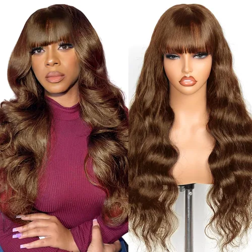 Miniatura 12 de Straight Human Hair Wigs with Bangs 180% Density 2x4 Lace Front Wigs with Bangs Closure Wear and Go Glueless Wigs 100% Brazilian Virgin Human Hair