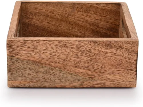 Miniatura 2 de Samhita Servilletero cuadrado de madera de mango con acabado quemado para decoración de restaurantes, accesorios de bar de cocina