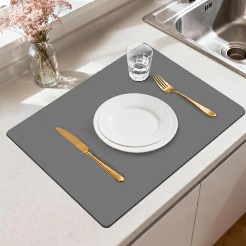Tapete de secado de platos para encimera de cocina, tapete de barra de café para encimeras, almohadilla de secado de platos con parte trasera de