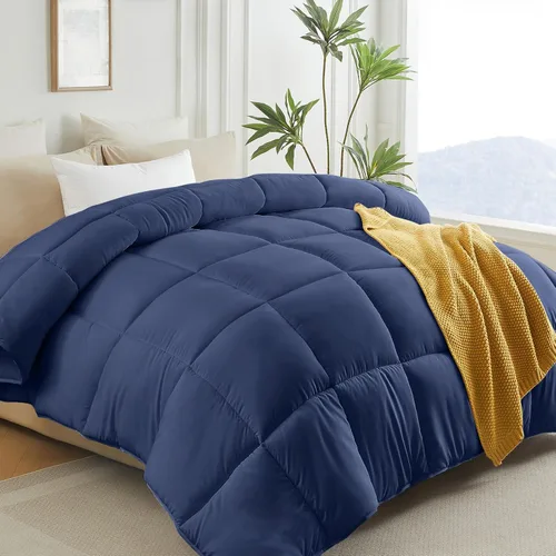 Miniatura 8 de L LOVSOUL Edredón alternativo de plumón tamaño King, relleno de edredón para todas las estaciones con pestañas en las esquinas, edredón beige King