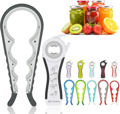 Miniatura 12 de Abrelatas más reciente para manos débiles, kit de abridor de botellas multifunción 6 en 1 con mango de silicona fácil de usar para niños, ancianos