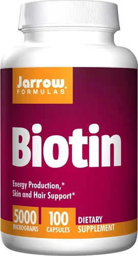 Jarrow Formulas Biotina 5000 mcg - 100 cápsulas vegetarianas, paquete de 2 - Apoya el crecimiento de la piel y el cabello, el metabolismo de lípidos