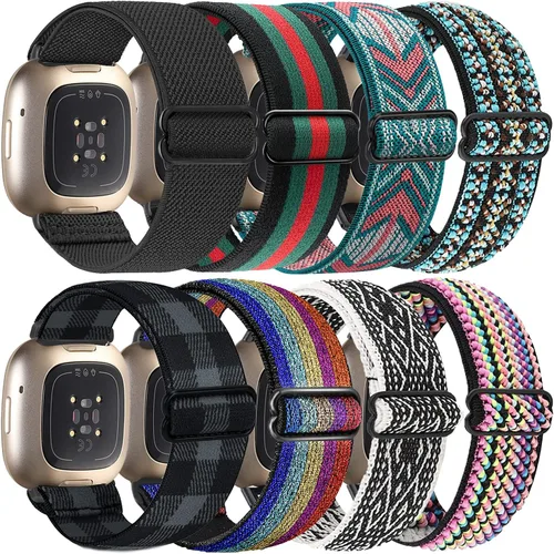 Paquete de 8 bandas elásticas compatibles con Fitbit Versa 3 y Fitbit Versa 4, Fitbit Sense y Fitbit Sense 2, pulsera deportiva ajustable de nailon