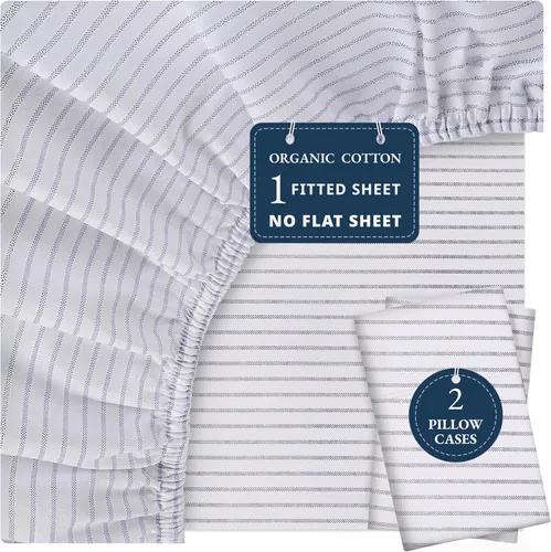 Miniatura 18 de LANE LINEN Juego de 2 piezas con sábana bajera de 100% algodón orgánico tamaño individual y 1 funda de almohada, tejido de percal ligero, suave