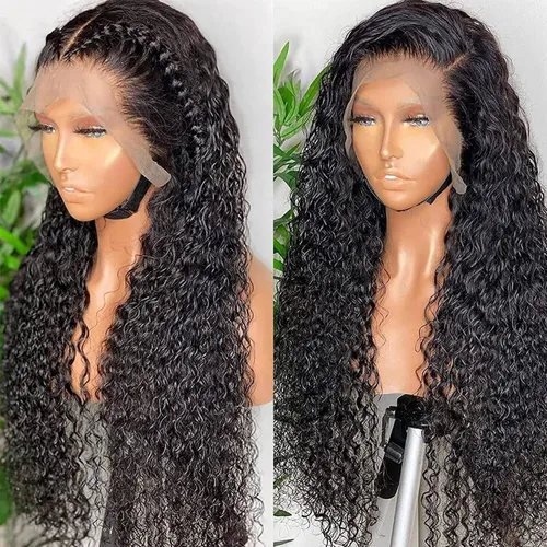 Miniatura 2 de Tandovee Peluca de cabello humano rizado profundo transparente HD, sin pegamento, con encaje frontal, prearrancado, densidad del 180%, cabello
