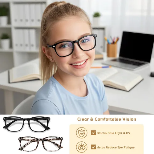 Miniatura 2 de Gafas de luz azul para niños y niñas, paquete de 2 lentes de luz azul para adolescentes y niños, anteojos falsos, anteojos para niños pequeños, de 6