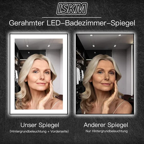Miniatura 4 de ISKM Espejo LED con marco para baño de 20"x28", espejo de baño LED regulable con luces, antivaho, espejo iluminado frontal y retroiluminado de 3