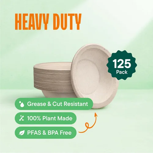 Miniatura 2 de Stack Man Cuencos de Papel, Cuencos de Sopa Desechables 100% Compostables [Paquete de 125] 12 oz. Resistentes, Ecológicos, Biodegradables de Bagazo