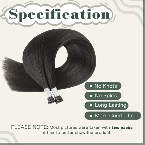 Miniatura 3 de Sixstarhair Extensiones de cabello humano con queratina y sedoso, lacio, color negro, 1.76 oz/paquete, extensiones de cabello humano con punta en I