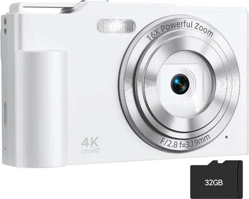 Miniatura 12 de Cámara digital, FHD 4K Cámara digital de apuntar y disparar con zoom de 16X antivibración, cámara pequeña compacta de 48 MP con tarjeta de 32 GB