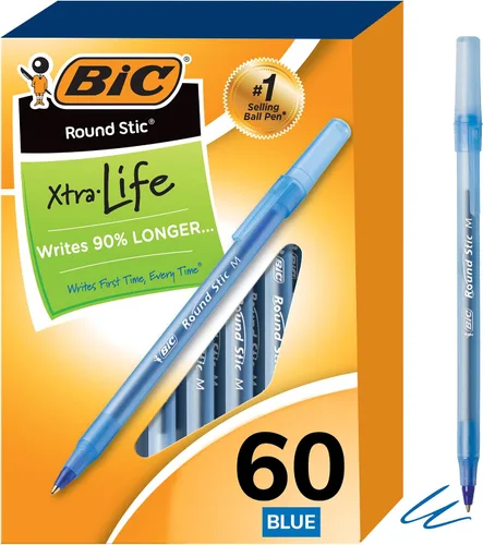 Miniatura 9 de BIC Round Stic Xtra Life - Bolígrafo con punta media de 0.039 pulgadas y flujo de tinta consistente en tinta azul, 60 unidades (paquete de 2)