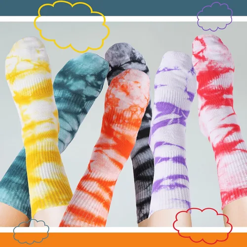 Miniatura 7 de SATINIOR 8 pares de calcetines de teñido anudado, calcetines novedosos de grafiti, coloridos y divertidos calcetines atléticos para mujeres, hombres
