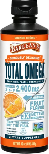 Miniatura 10 de Barlean's Total Omega 3 6 9 Orange Crème Suplemento de aceite de pescado líquido con borraja y aceite de linaza, 2,400 mg de Omegas EPA y DHA Plus