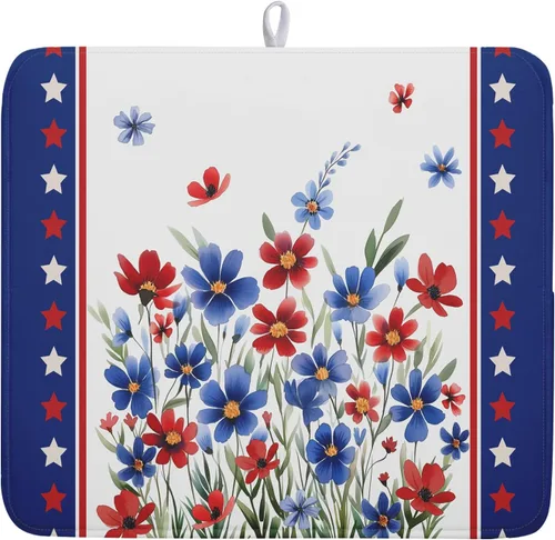Tapete de secado de platos para encimera de cocina, tapete absorbente de microfibra patriótica con estrellas patrióticas, escurridor de platos,