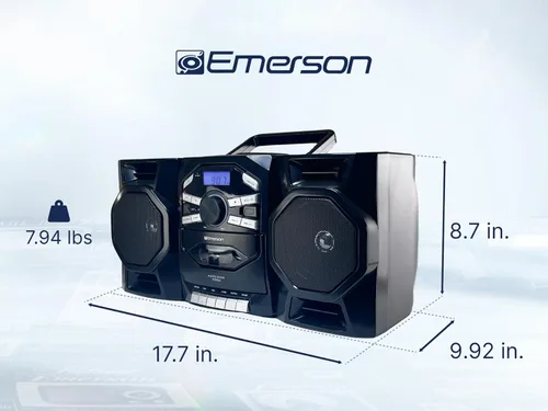 Miniatura 5 de Emerson Reproductor de CD portátil Boombox con reproductor de cassette, grabadora de cinta, radio AM/FM, entrada AUX, altavoces desmontables