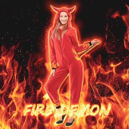 Miniatura 2 de AERO ARMOR Disfraz de diablo de fuego para mujer, disfraz de Halloween con capucha, pijama de demonio rojo, overol de cosplay