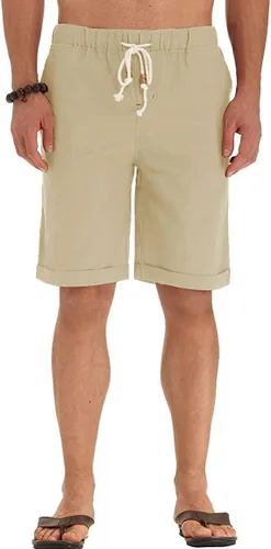 Miniatura 9 de Sailwind Pantalones cortos de lino para hombre, pantalones cortos casuales de playa con cordón