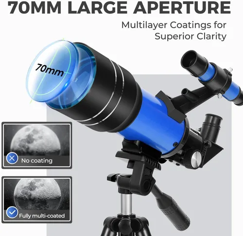 Miniatura 2 de ESAKO - Telescopio para niños y principiantes, telescopios portátiles con apertura de 70 mm y 3 oculares, trípode de altura ajustable y adaptador