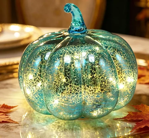 Miniatura 6 de Mercury Glass Pumpkin Light with Timer, with 10 Fairy Lights Inside,Battery Operated Led Pumpkin Light,Ideal for Halloween Fall Decoration