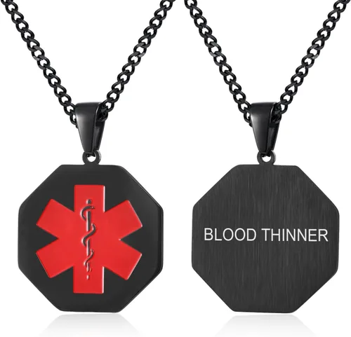 Miniatura 71 de VNOX Collar con colgante personalizado de acero inoxidable con grabado personalizado para identificación de alerta médica de emergencia para hombres