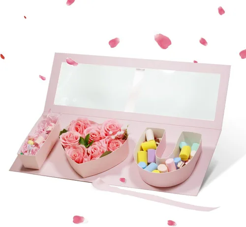 Miniatura 4 de Geoto Paquete de 6 cajas de regalo rellenables en forma de letra de 17.3 x 6 x 2 pulgadas, color rosa/rojo/blanco, caja de regalo con texto en Rosa