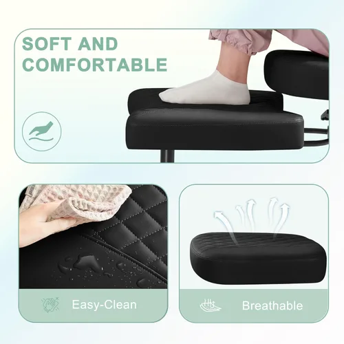 Miniatura 4 de GUNJI Silla de oficina ergonómica con patas cruzadas, silla de meditación giratoria de 360° con ruedas, silla para TDAH con reposapiés, soporte Negro
