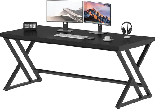 Miniatura 10 de LVB Escritorio Moderno Blanco para Computadora, Escritorio Industrial Largo para Oficina en Casa para Estudiante, Escritorio Grande de Metal y Roble