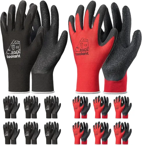 Miniatura 11 de toolant Guantes de trabajo de látex arrugado a granel, guantes de trabajo de seguridad con revestimiento de goma para hombres y mujeres, 12 pares